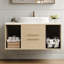 39.3" Contemporary Wall - Mounted Vanity With Oval Ceramic Top Mount Sink, Open Shelf, And Floating Design For Small Bathrooms Modern Bathroom Featuring An Soft Close Drawers, Facade