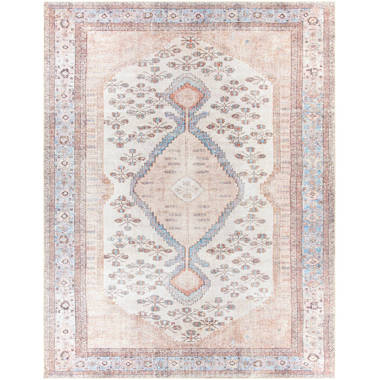 Bungalow Rose Madeus x Area Rug Persian Rug Foldable Thin Rug Chenille Grey Floral Print Accent Rug Retro Indoor Door Mat Non Slip Carpet Kitchen Living Room Bedroo