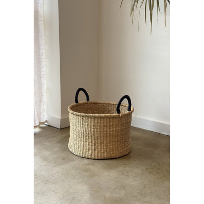 Handwoven Hamper with Leather Handles
