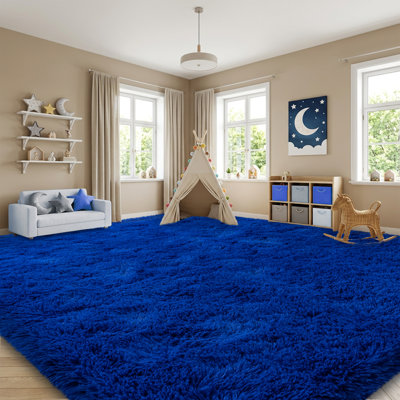 Solid Rug Soft Fluffy Blue Indoor Area Rug for Living Room Bedroom Nursery Kids Room