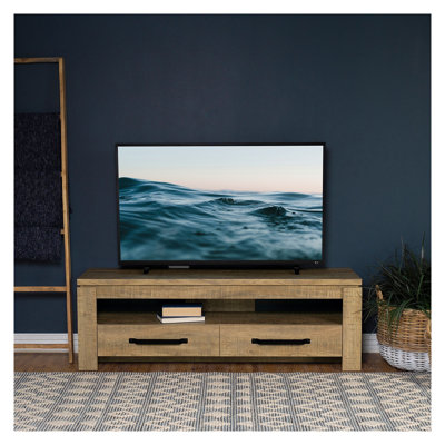 Meuble télé Tesoro Mango à 2 tiroirs pour téléviseurs jusqu'à 55 pouces, en bois d'ingénierie avec quincaillerie en métal.