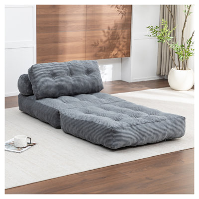 Canapé-lit pliant en velours côtelé gris foncé - Fauteuil-lit convertible avec support lombaire et rembourrage en mousse déchiquetée pour le salon