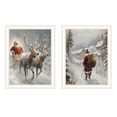 The Holiday Aisle® 2-pièces Vignette à la veille de Noël, art mural encadré pour le salon, impression d'art mural des Fêtes pour la décoration intérieure, art mural de chambre à coucher par Jo Moulton