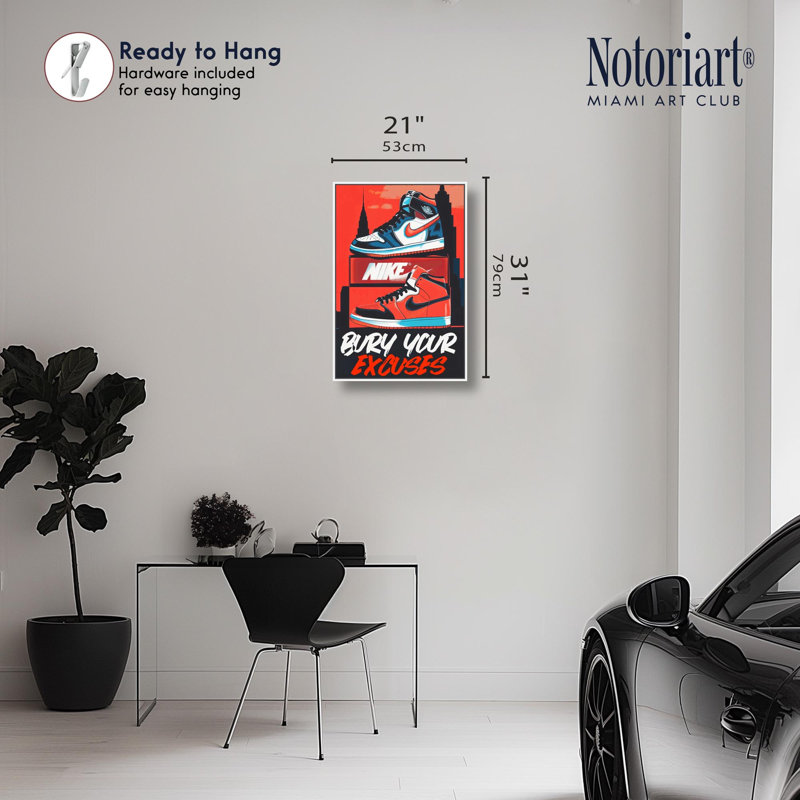 «Excuses Sneakers City Retro Decor» par Notoriart, H 20 po x l 30 po, Cadre blanc