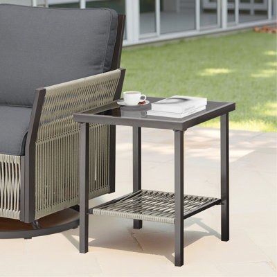 Table d'appoint extérieure en osier, table de bout carrée en rotin toutes saisons 22 x 18 x 18 po pour terrasse, balcon, terrasse, porche, cour