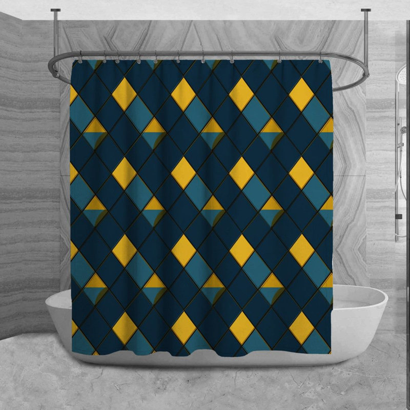 Checkered Shower Curtain Tartan Bathroom Decor Blue, H 73 po x l 70 po
