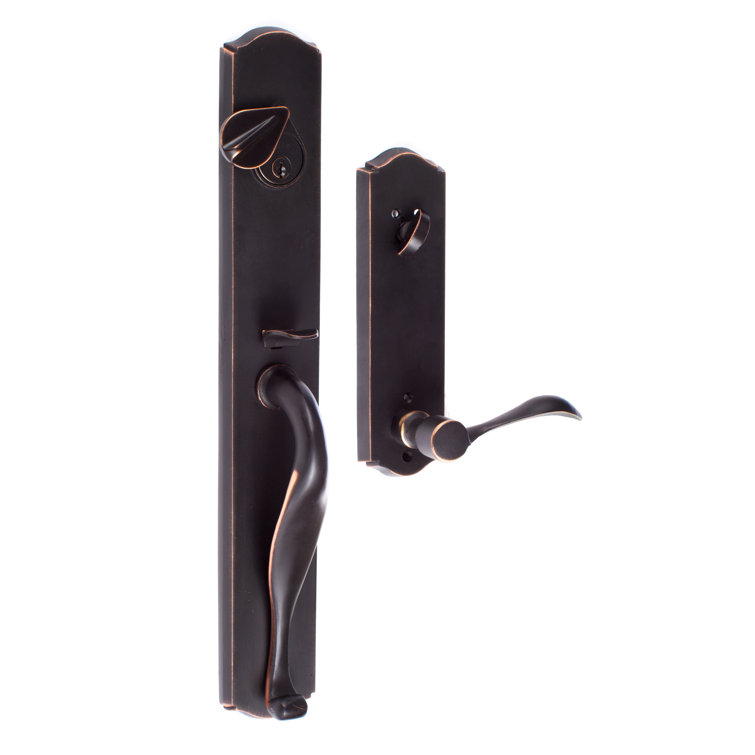 Wasatch Handleset with Deadbolt and Sandstone Door Lever and Sandstone Rosette