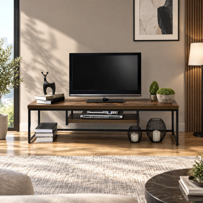 Meuble télé rectangulaire moderne avec tablette ouverte et structure en métal
