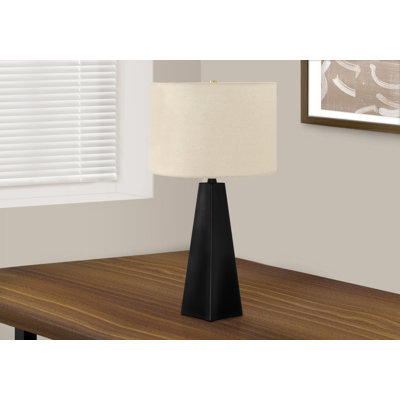 Lighting, H 27 po, lampe de table, résine noire, abat-jour beige, moderne