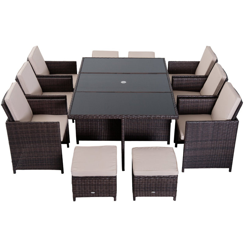 Ingmar 10 - Person Patio Dining Set with Rectangular Table , Cushions Included, Brown
