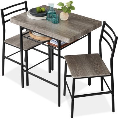 Ankie 3-Piece Modern Dining Set, Square Table & Chairs Set w/ Steel Frame, Built-In Storage Rack