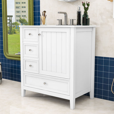 Elegant Freestanding Bathroom Vanity with Ceramic Sink, Adjustable Drawers and Ample Storage