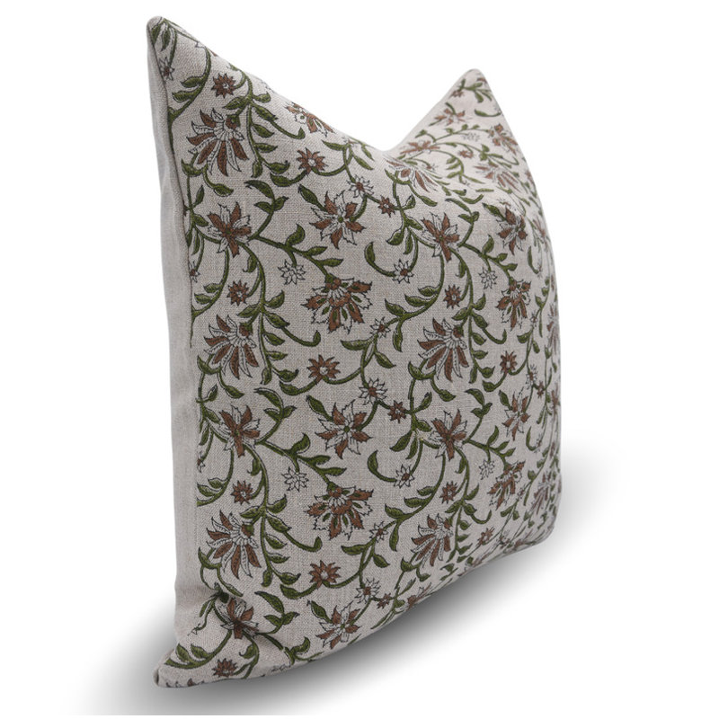 Linen Pillow Cover, 14"H x 14"W, Pink Floral 1, Square