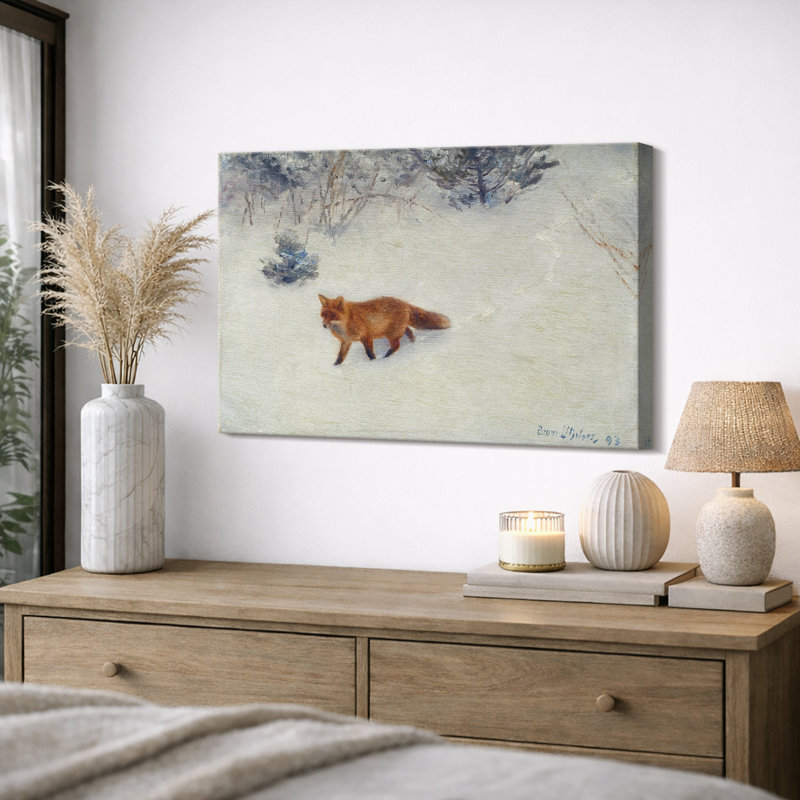 Renard roux dans un paysage enneigé, chambre à coucher, impression sur toile encadrée, H 24 po x l 36 po, Toile tendue