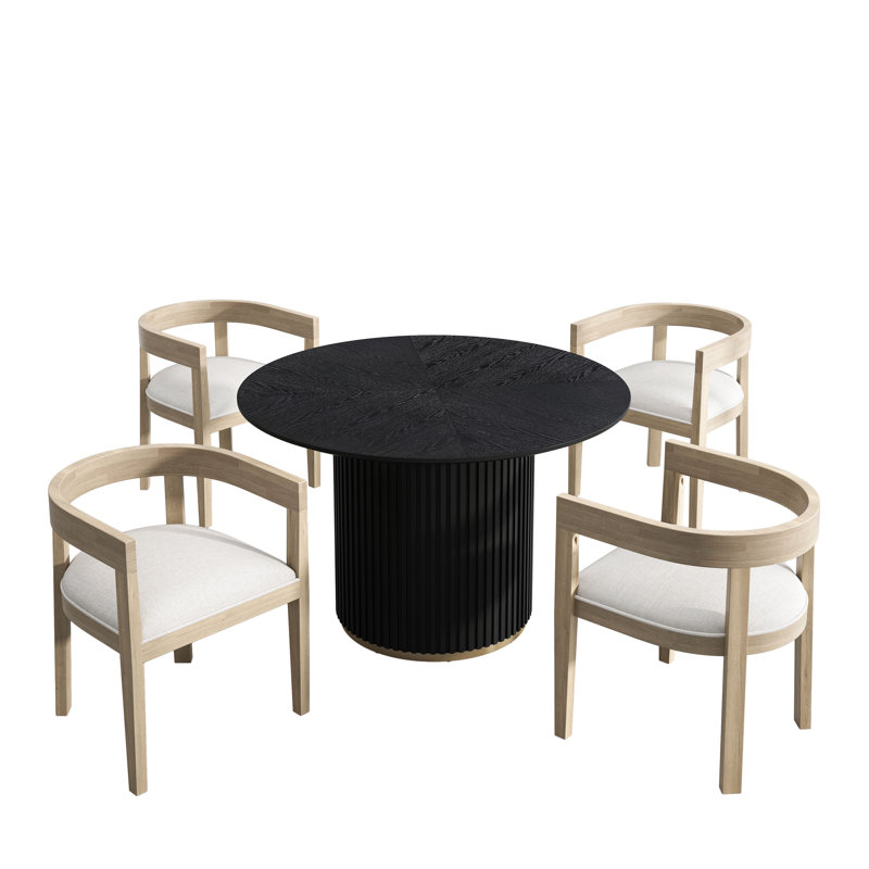 Astoria 5-Piece Round Pedestal Dining Set, Beige