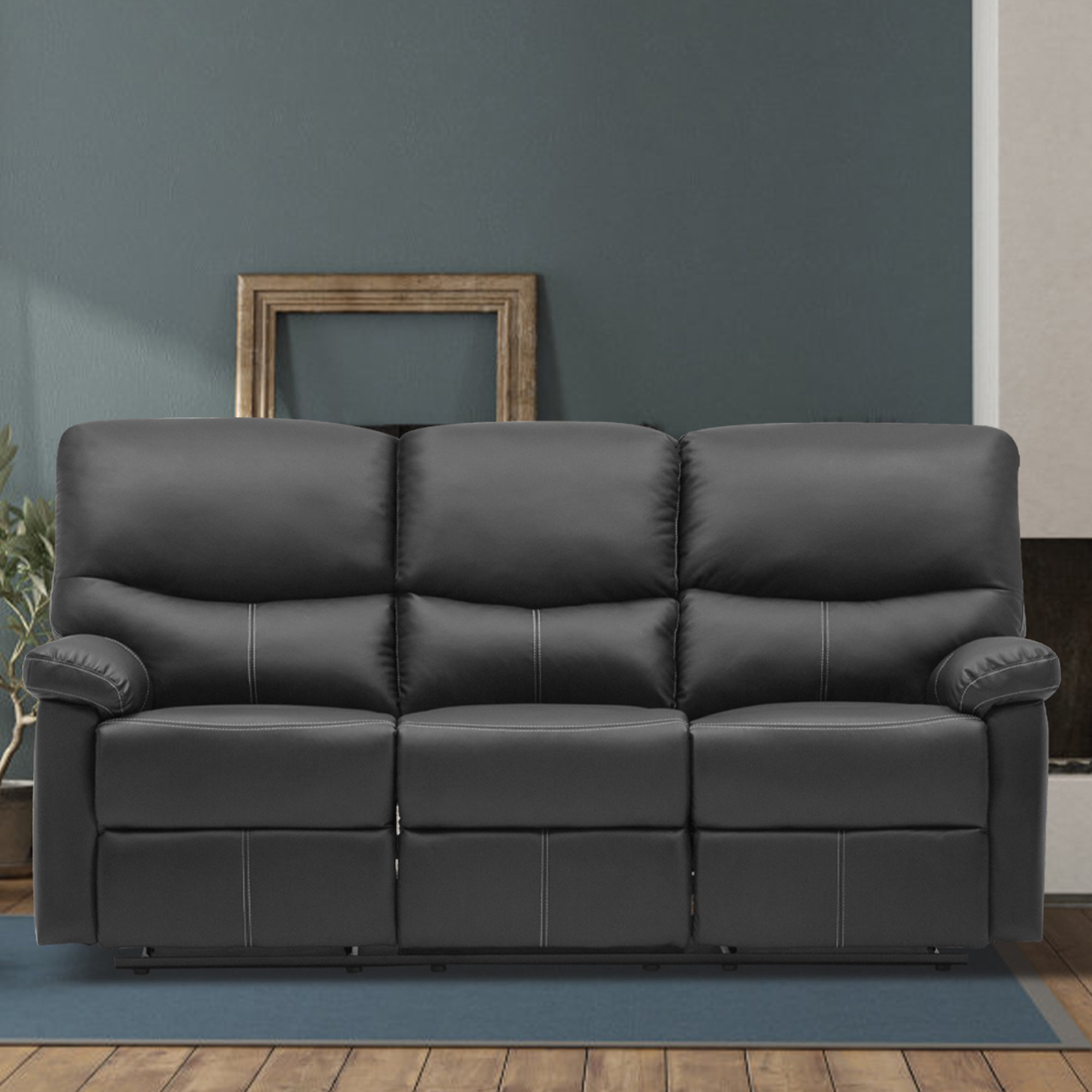 Red Barrel Studio® 75.4" Faux Leather Pillow Top Arm Reclining Sofa ...