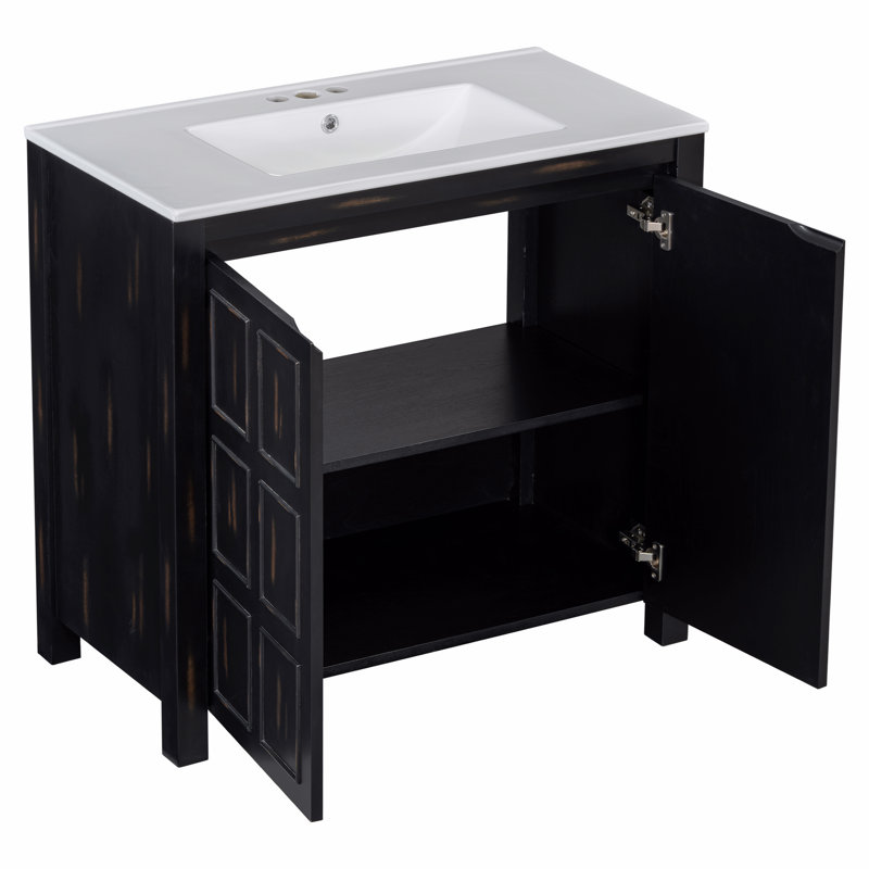 Organisateur de meuble-lavabo avec lavabo en céramique, Noir