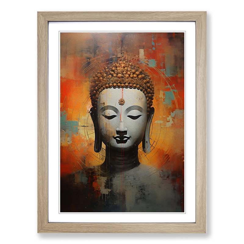 Buddha Contemporary Art - Framed Print, Oak Framed, 34cm H x 25cm W x 2cm D