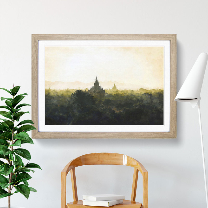 Old Bagan in Myanmar - Picture Frame Graphic Art Print, 62cm H x 87cm W x 2cm D, Oak Framed