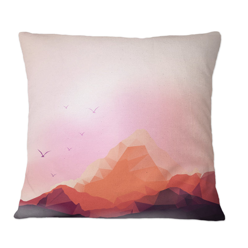 Coussin décoratif rouge à motif géométrique rouge et montagne, 16 po x 16 po