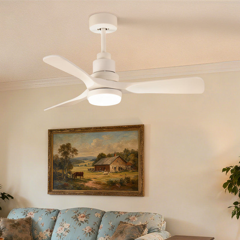 42 po Ventilateur de plafond standard à 3 pales avec fixation à tige fixe avec lumière DEL à intensité variable, télécommande, moteur à courant continu réversible