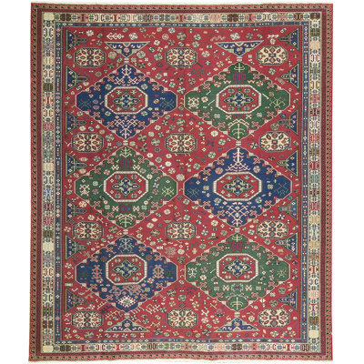 Hand-Knotted High-Quality Red and Blue Area Rug
