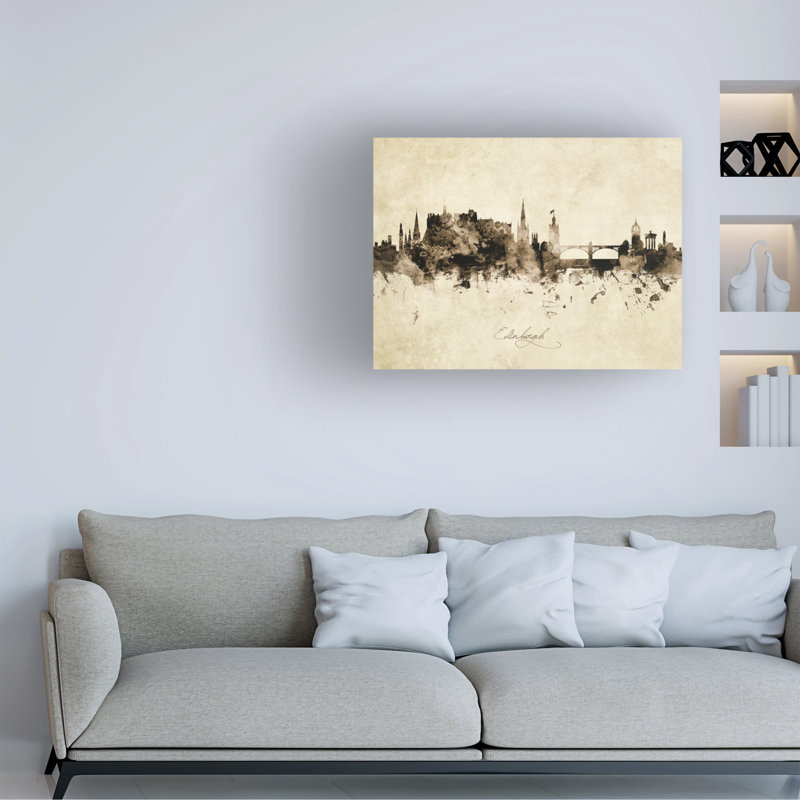 Art sur toile de Michael Tompsett, «Edinburgh Écosse Skyline Vintage», H 24 po x l 32 po x P 2 po