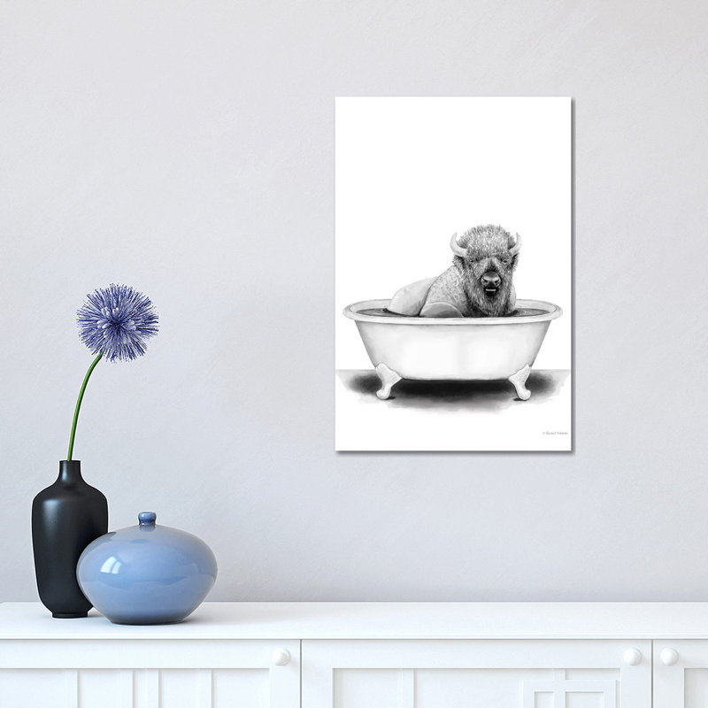 Bison In Tub by Rachel Nieman - Print on Canvas, Wrapped Canvas, 45.72cm H x 30.48cm W x 1.91cm D