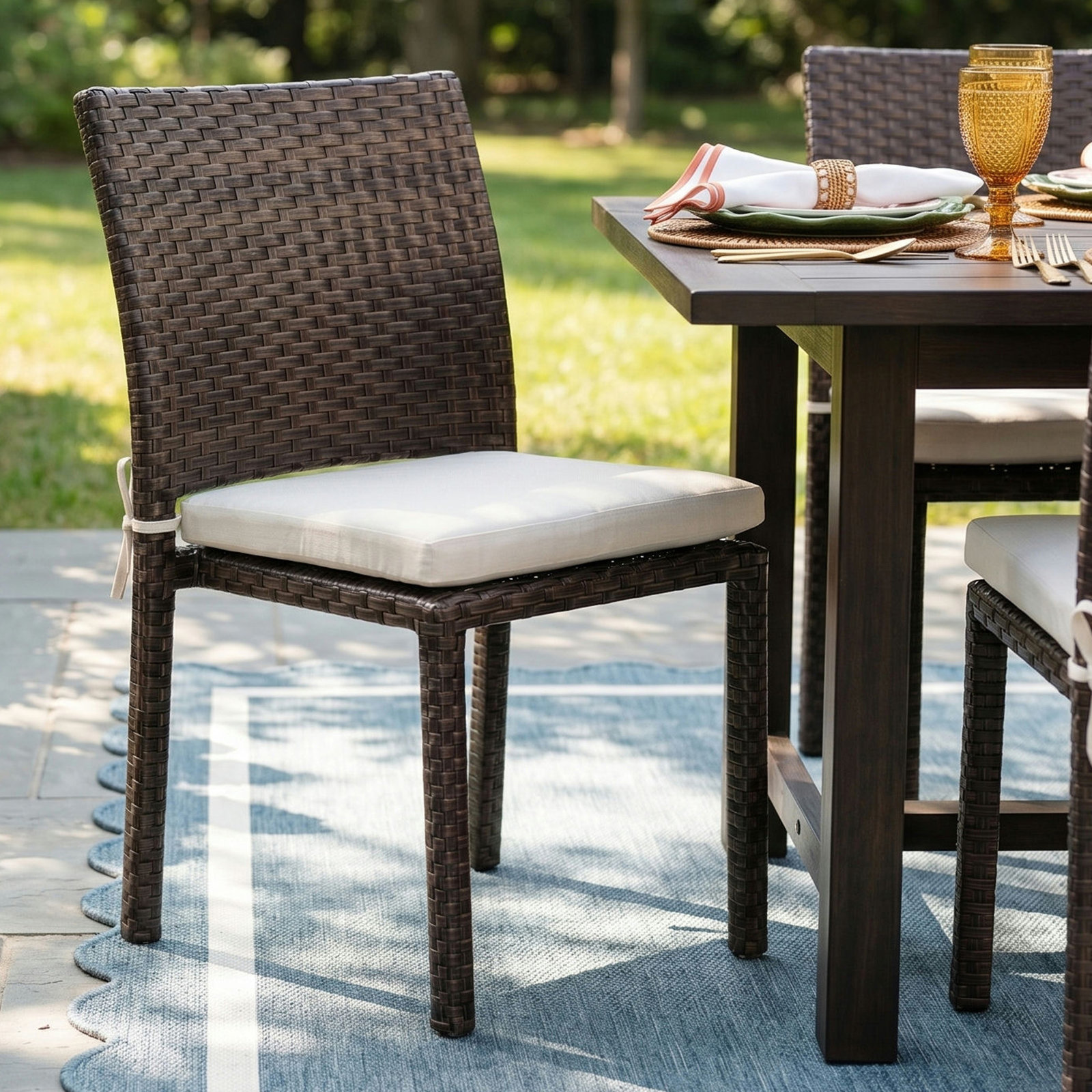 Sonlin Wicker Premium All-Weather Wicker Outdoor Stacking Dining Side Chair with Cushion
