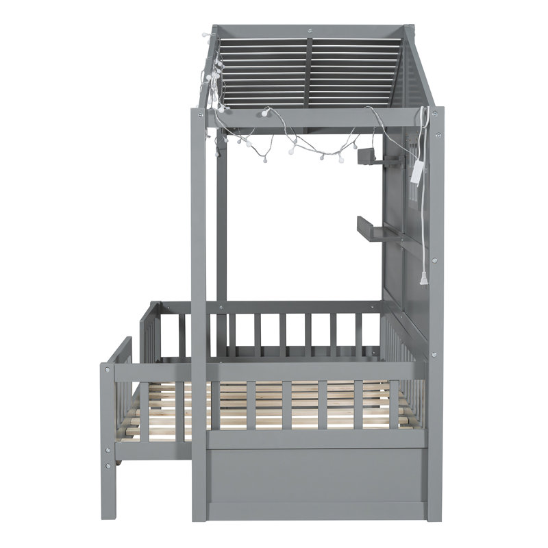 Berthold Kids Twin House Bed with Light and Shelves, Gray