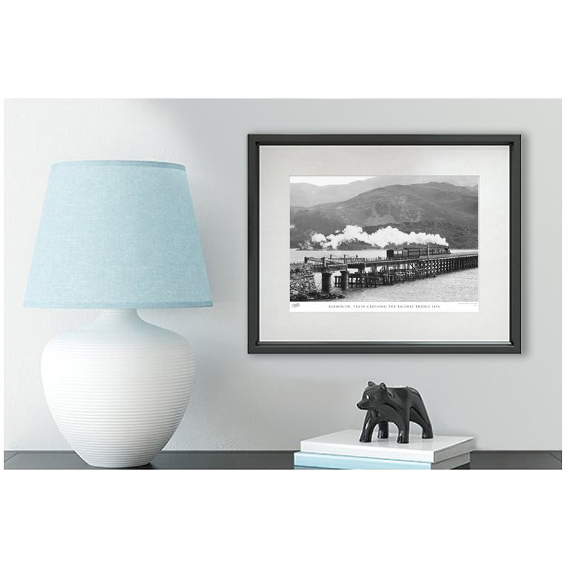 Barmouth, Train Crossing the Railway Bridge 1896 1 Piece Single Picture Frame Wall Art, 60cm H x 80cm W x 2.3cm D
