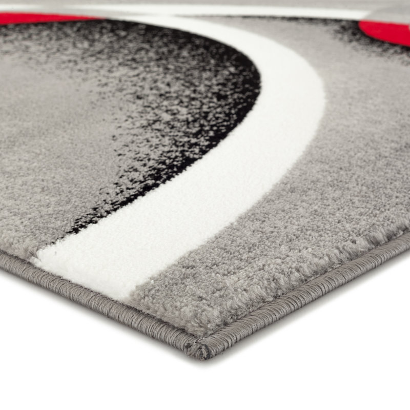 Tapis gris / ivoire / rouge à motif abstrait Cherine, Rectangle 9 pi x 12 pi
