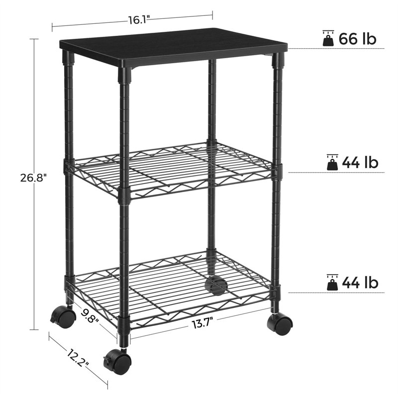 3 Tier Printer Stand, Printer Table With Wheels, Rolling Printer Cart, Printer Desk With Metal Frame For Home Office, 22 X 18.1 X 26.8 Inches