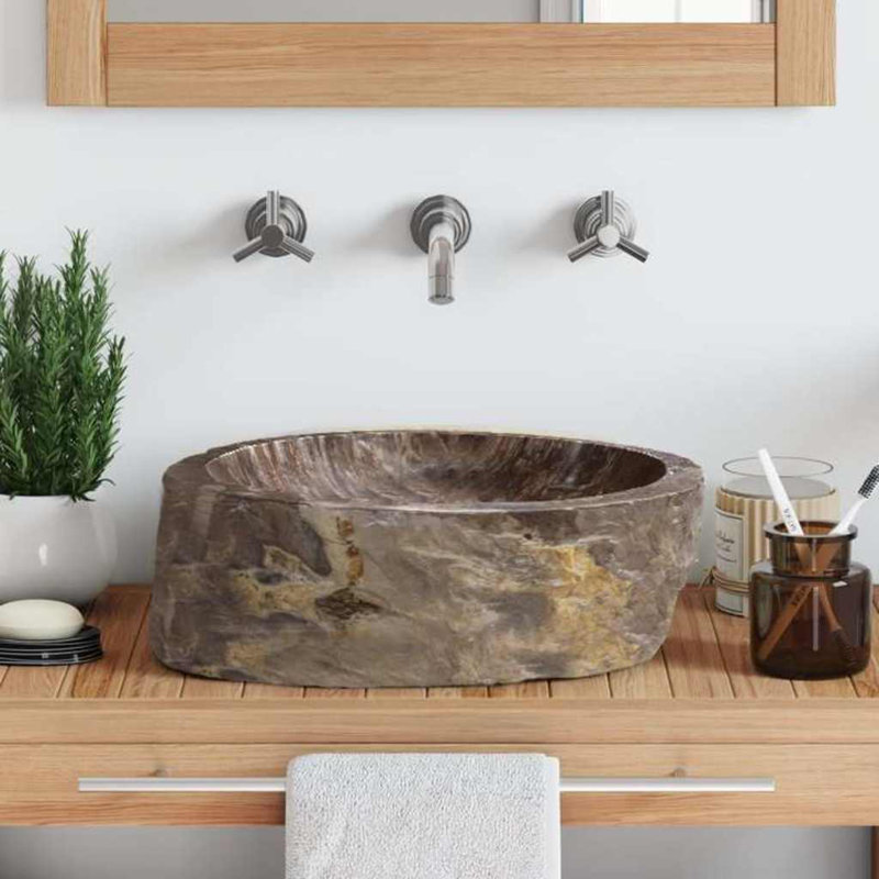 Lavabo de salle de bain, forme naturellement variée, crème (16,3 po - 17,7 po) x (11,8 po - 13,8 po) x 4,5 po pierre fossile