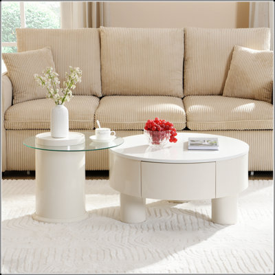 Ensemble de tables basses rondes gigognes avec rangement, conception moderne pour le salon et l'efficacité de l'espace
