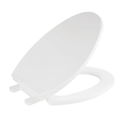 Siège de toilette allongé avec couvercle à fermeture silencieuse et ensemble à fixation rapide, blanc