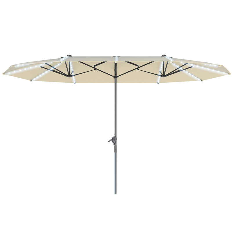 Manivelle de marché solaire à double face en aluminium / acier / polyester 15 pièces 15 pi UPF 50+, Blanc