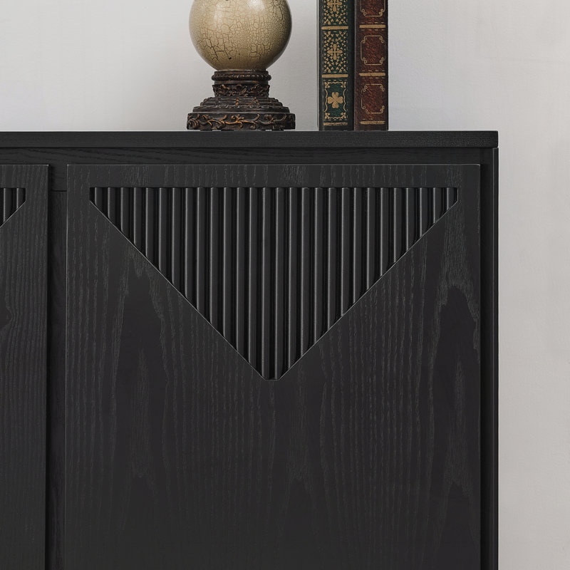 Mid Century Modern Narrow Side Cabinet, Black