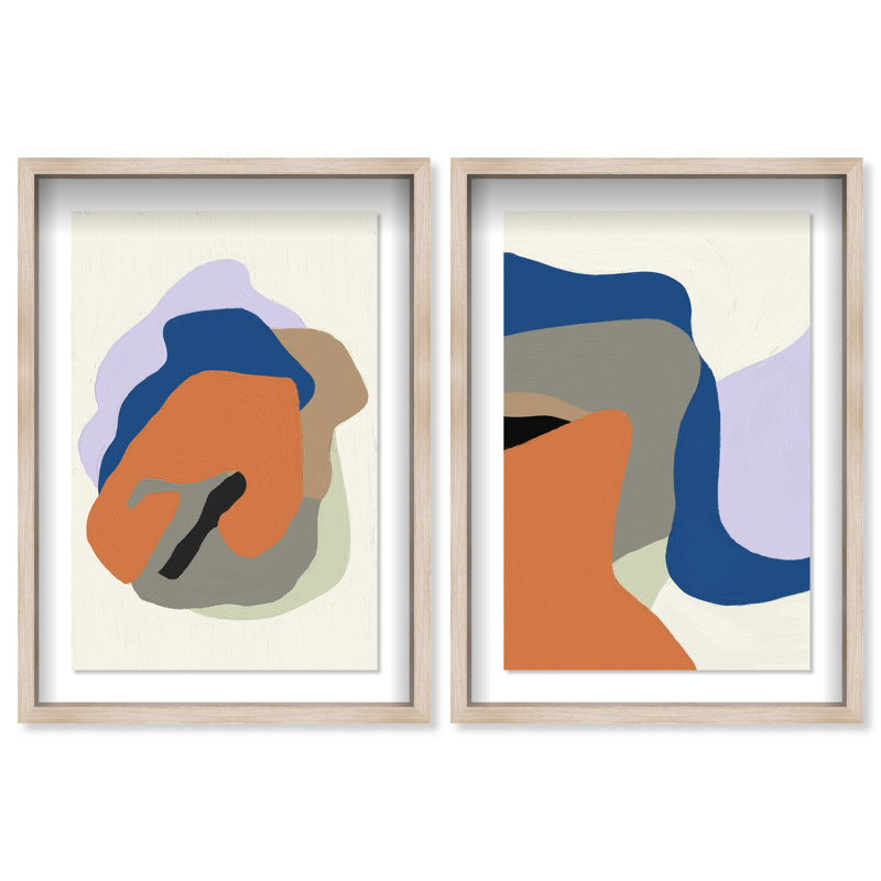 Together Set Shadowbox Abstract Print by Oliver Gal, Black Frame, 10 x 15, 11.5"H x 16.5"W, Natural Oak Shadowbox