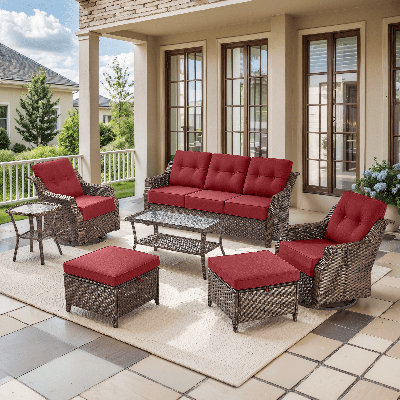 Elona 7-Pieces Sofa Seating Group With 6" Thickness Cushions And Coffee Table