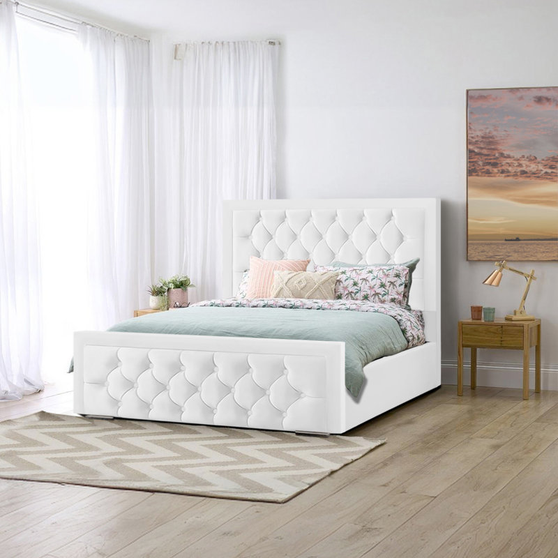 Agusta Upholstered Bed, White, Double (4'6)