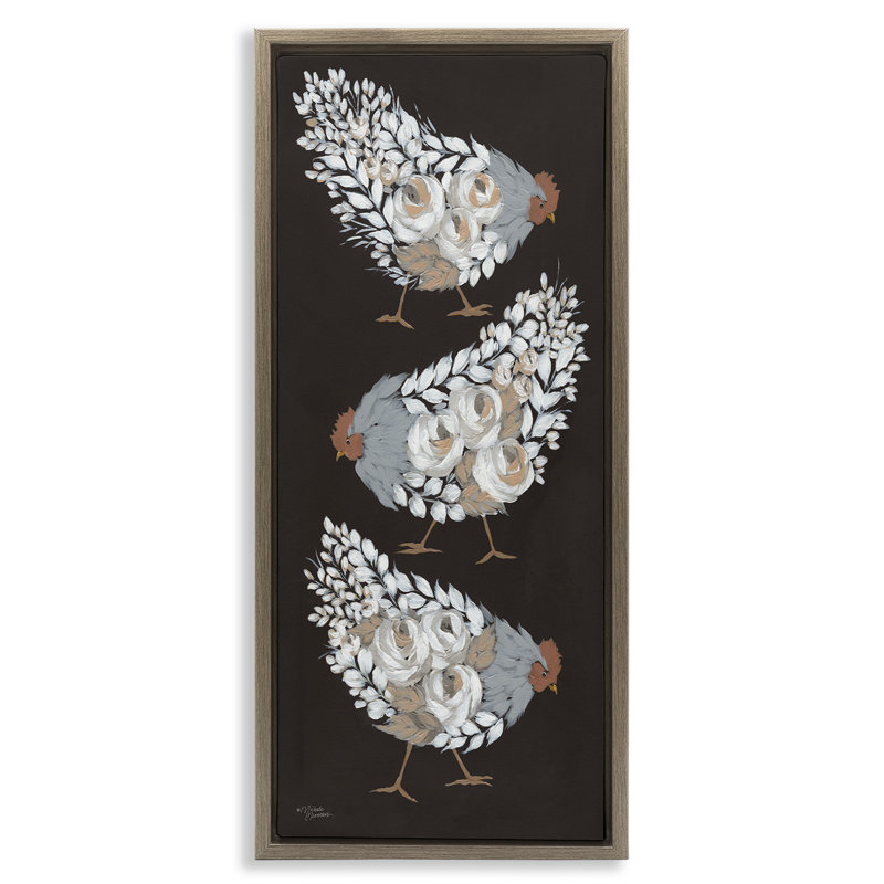 Poules abstraites à motif floral, Cadre flottant orme Montalcino, H 31 po x l 15 po