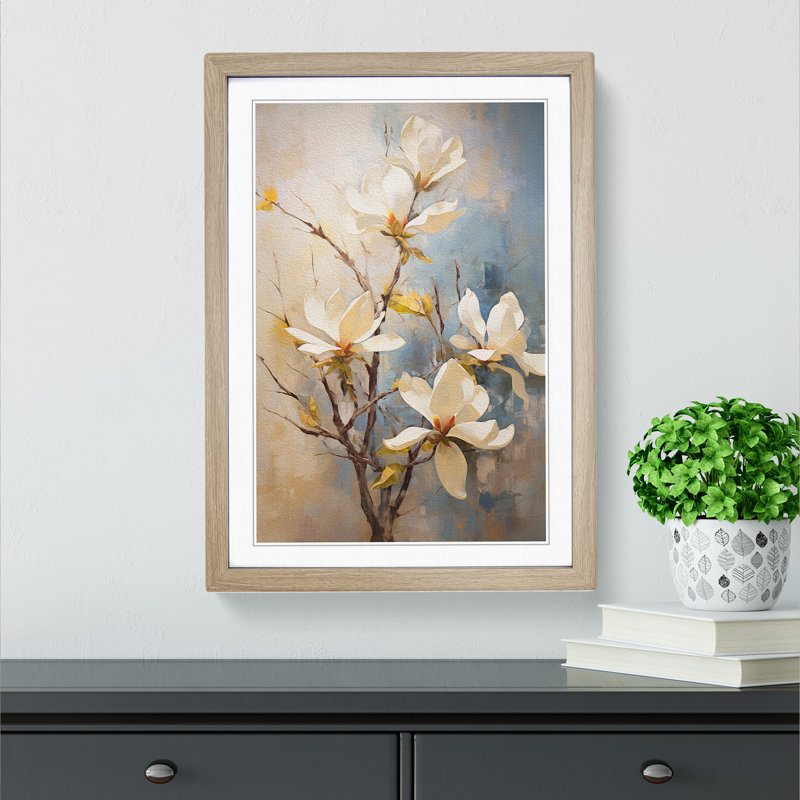 Magnolia Flower Impressionism - Framed Print, 46cm H x 34cm W x 2cm D, Oak Framed