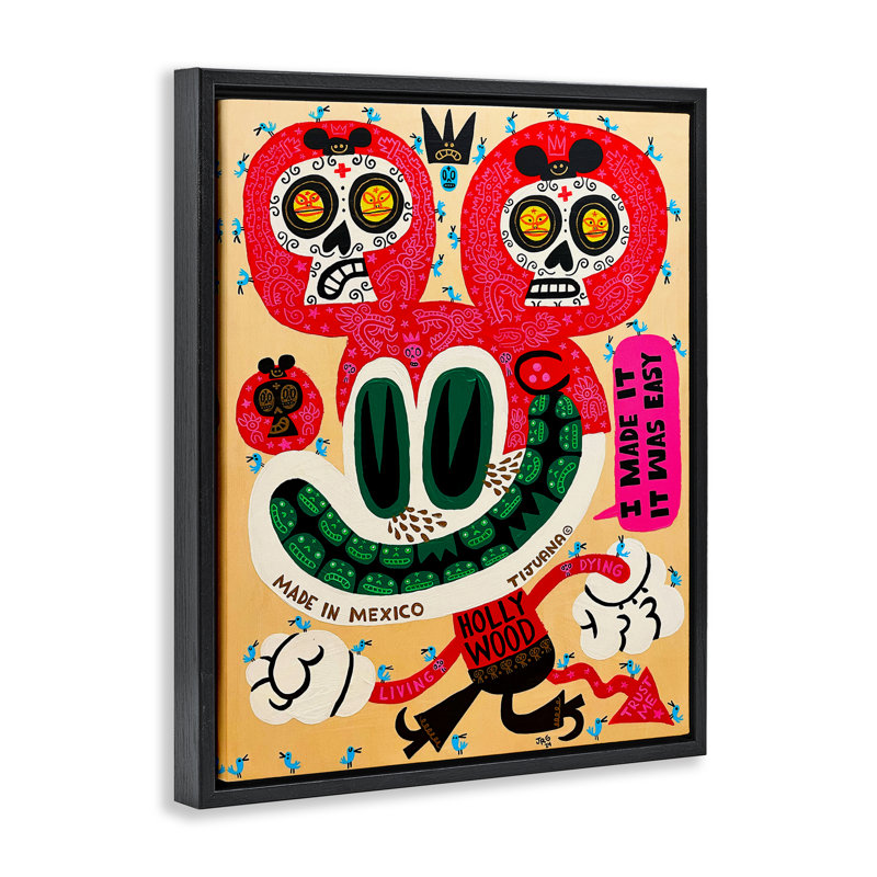 Caricature flottante Bright Mexico, design par Jorge R. Gutierrez, Cadre flottant noir de jais, H 21 po x l 17 po
