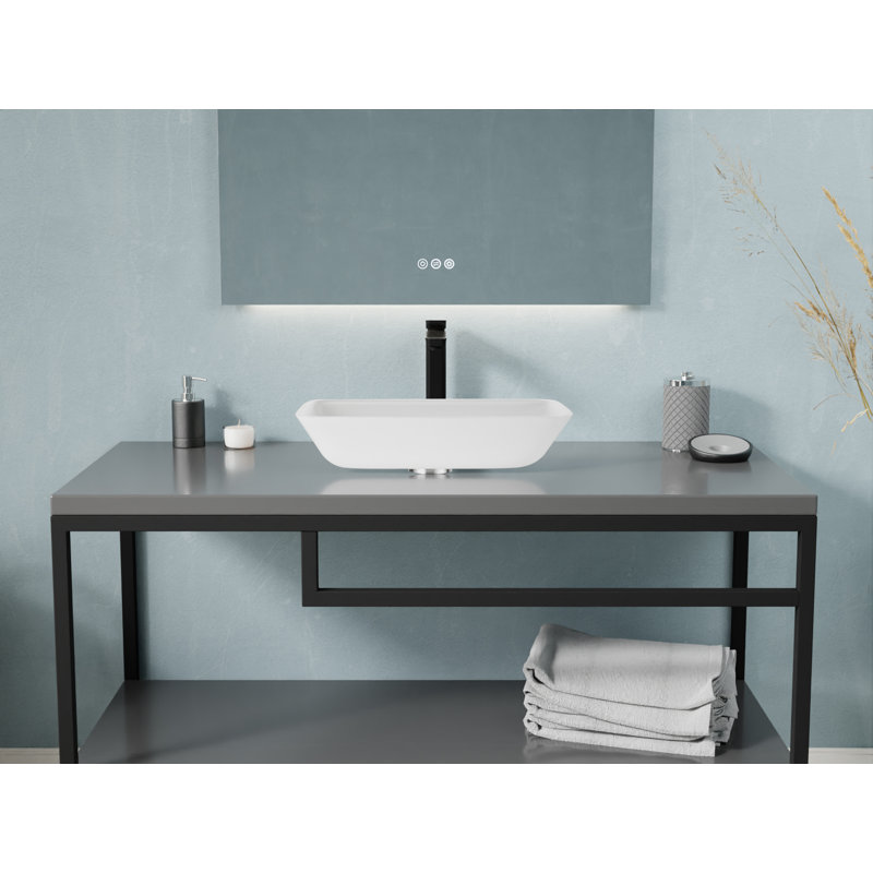ANZZI Innovio 13'' Glass Rectangular Bathroom Sink, Matte White