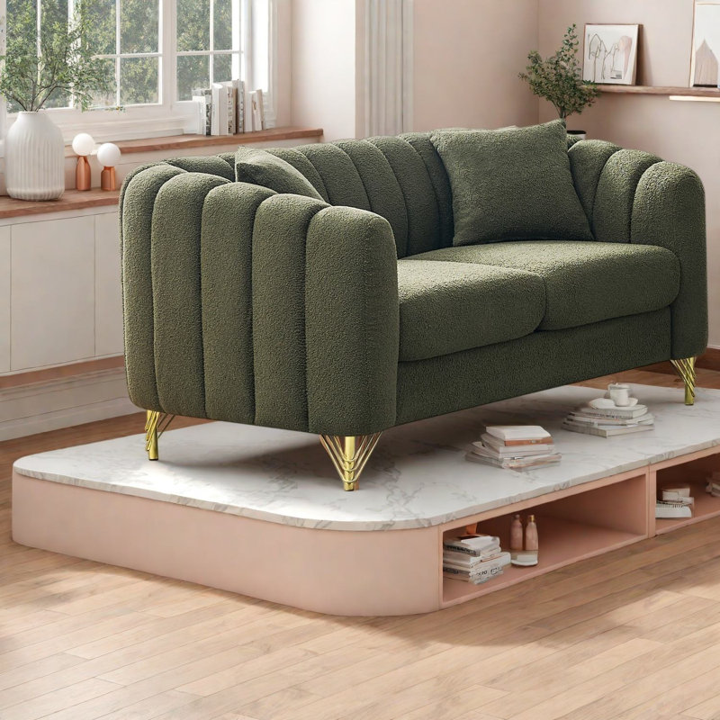 Compact Sofas Green Teddy 61 Inch Modern Loveseat with Metal Legs for Home