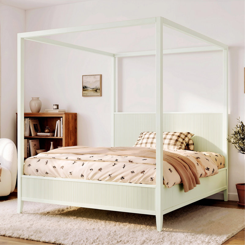 Cadre de lit pour chambre à coucher, lit plateforme en bois à baldaquin avec lattes de soutien, Grand lit