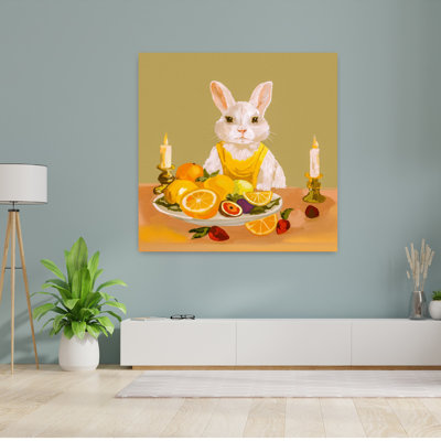Cute Rabbit Fruits Dinner Time Candlelight Painting Oil Abstract Contemporary Wall Art