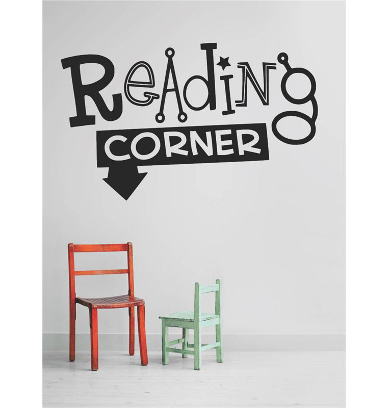 Décalcomanie murale en coin reading, Noir, H 10 po x l 20 po x P 0,16 po