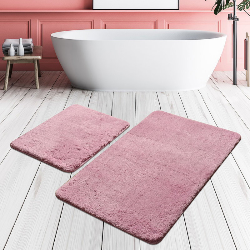 Premium Acrylic Bathmat Set (2 Pieces), Lilac Color | 100% Acrylic, Non-Slip Design | Bathmat 19.7 x 23.6 inches & 23.6 x 39.4 inches | Antibacterial, Machine Washable, Soft Pile Height: 0.8 inches | Perfect for Bathroom Safety & Comfort